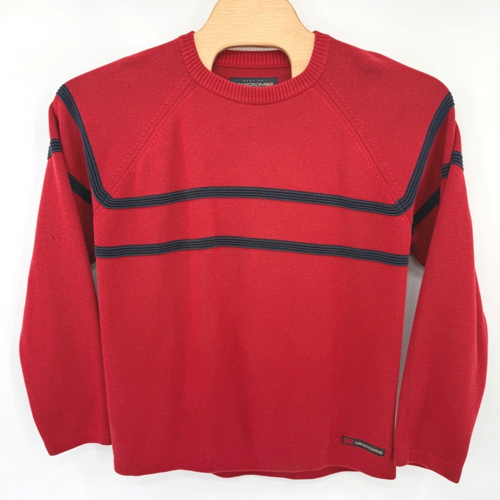 Abercrombie & Fitch‎ Sweater Mens XL Red Striped Vintage Crewneck Raglan Cotton